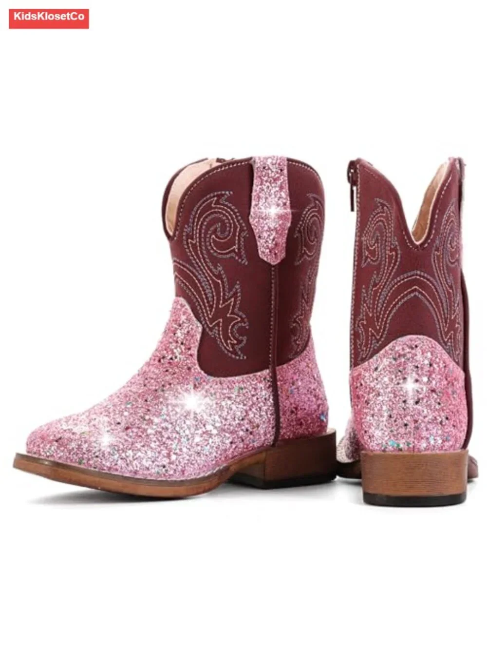 Toddler Cowgirl Boots Glitter Cowboy Boots Square Toe Mid Calf Riding Boots